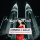 Woman in red dress holding sign: "Chinese & Malay | Escort | Callgirl | Incall & Outcall" in front of Petronas Towers.